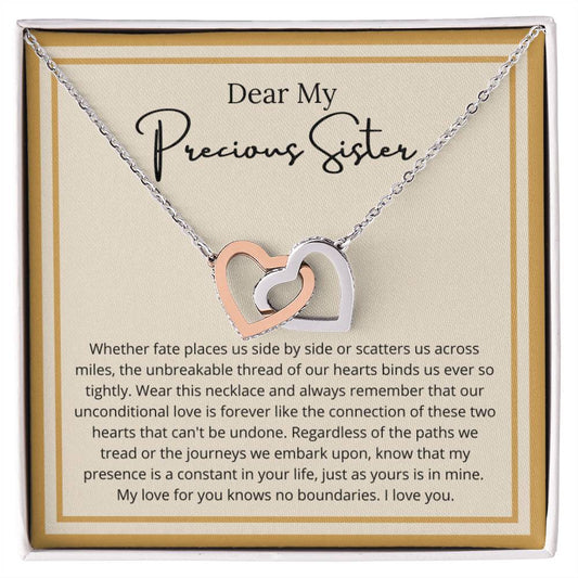 Dear My Precious Sister, My Love For You Knows No Boundaries, Interlocking Heart Necklace